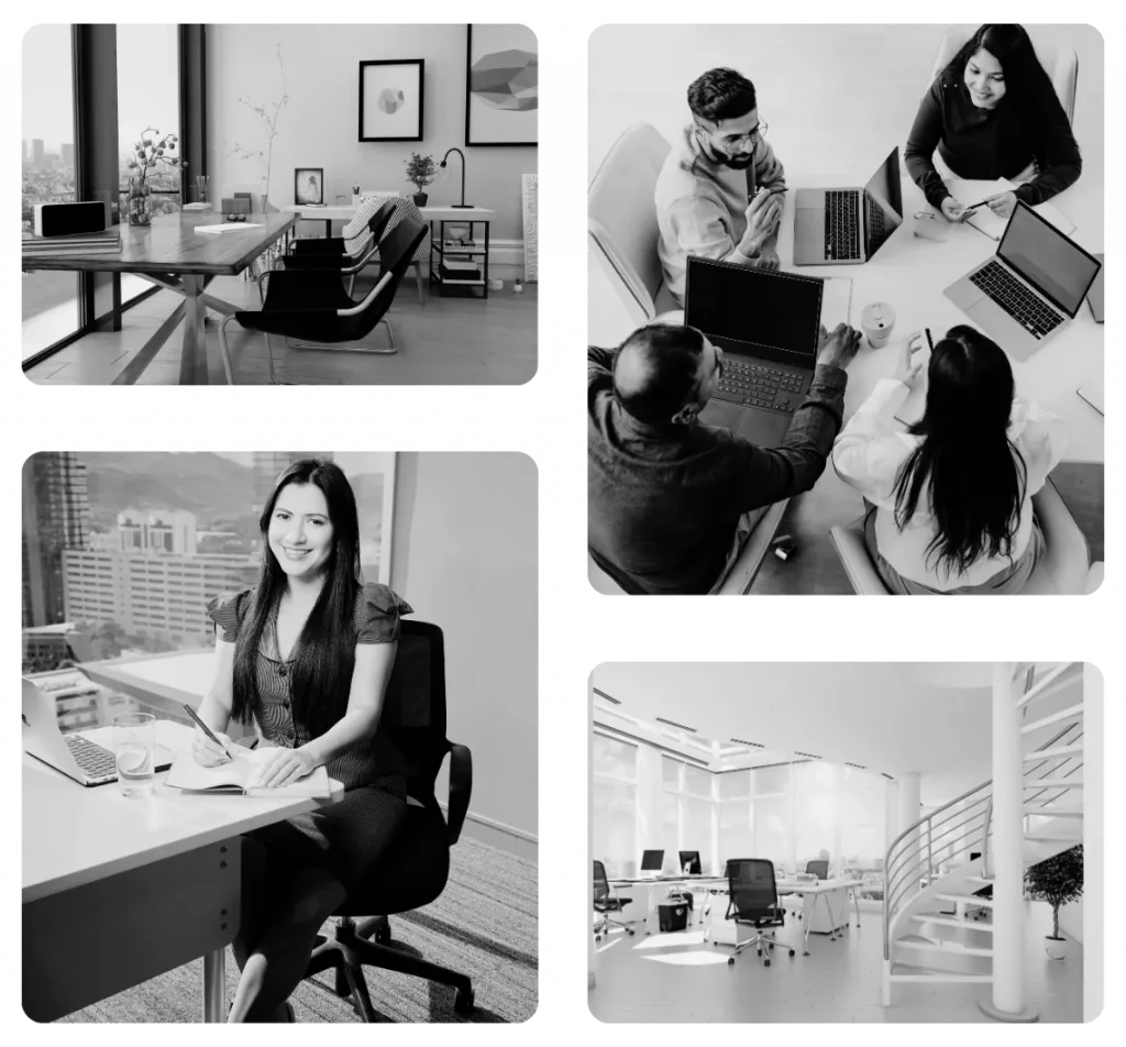 Collage of team members working in the Branding & Corporate Identity department of flowmotive vision.